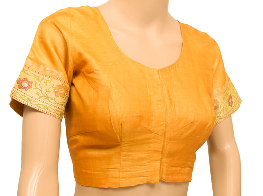 Sushila Vintage Readymade 34"Sari Blouse Mustard Silk Woven Designer Choli