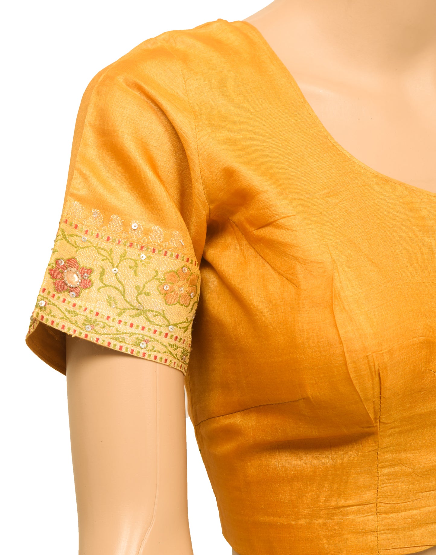 Sushila Vintage Readymade 34"Sari Blouse Mustard Silk Woven Designer Choli