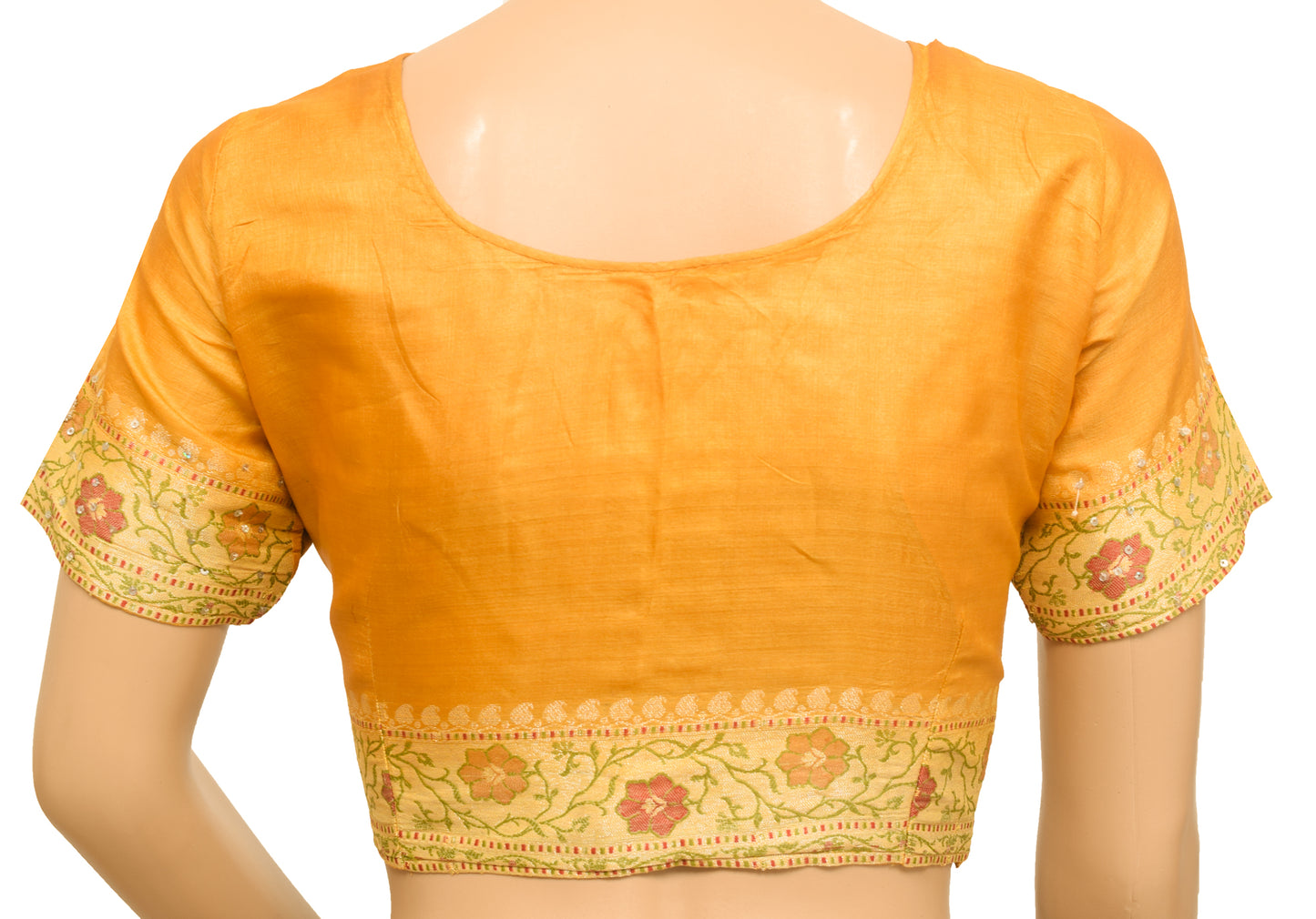 Sushila Vintage Readymade 34"Sari Blouse Mustard Silk Woven Designer Choli