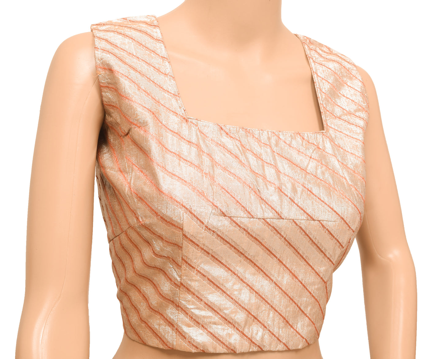 Sushila Vintage Stitched Sleeveless Sari Blouse Stripe Woven Designer Tissue 38"Top
