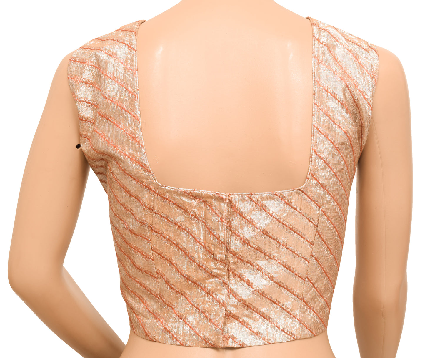 Sushila Vintage Stitched Sleeveless Sari Blouse Stripe Woven Designer Tissue 38"Top