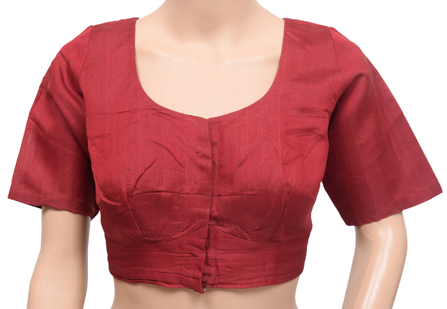 Sushila Vintage Readymade 36" Sari Blouse Pure Silk Maroon Plain Choli Top