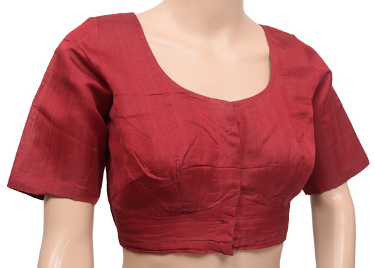 Sushila Vintage Readymade 36" Sari Blouse Pure Silk Maroon Plain Choli Top