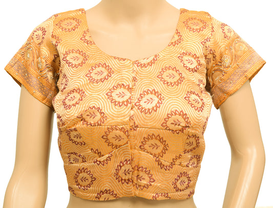 Sushila Vintage Stitched Mustard Banarasi Sari Blouse Floral Woven Satin 36"Choli