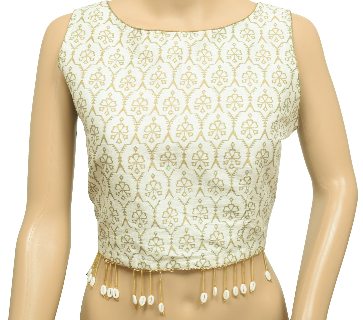 Sushila Vintage White Blouse Stitched Silk Sari Round Neck Branded Crop Top "36"