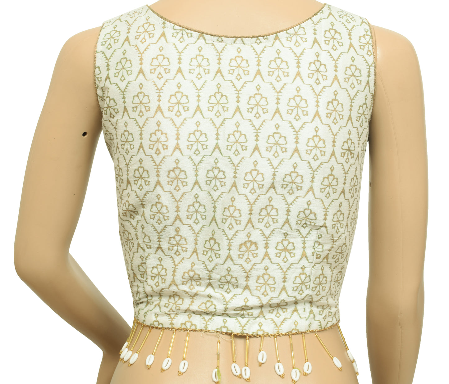 Sushila Vintage White Blouse Stitched Silk Sari Round Neck Branded Crop Top "36"