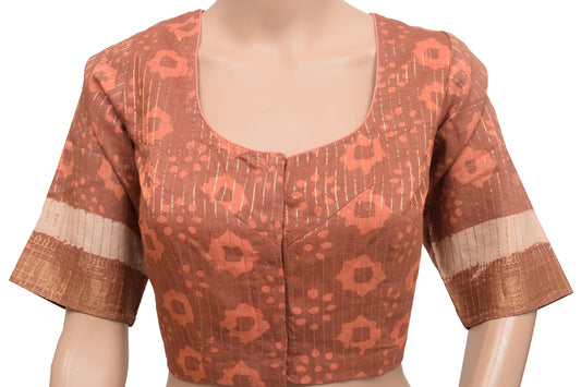 Sushila Vintage Readymade 38" Sari Blouse Brown Cotton Printed Designer Top