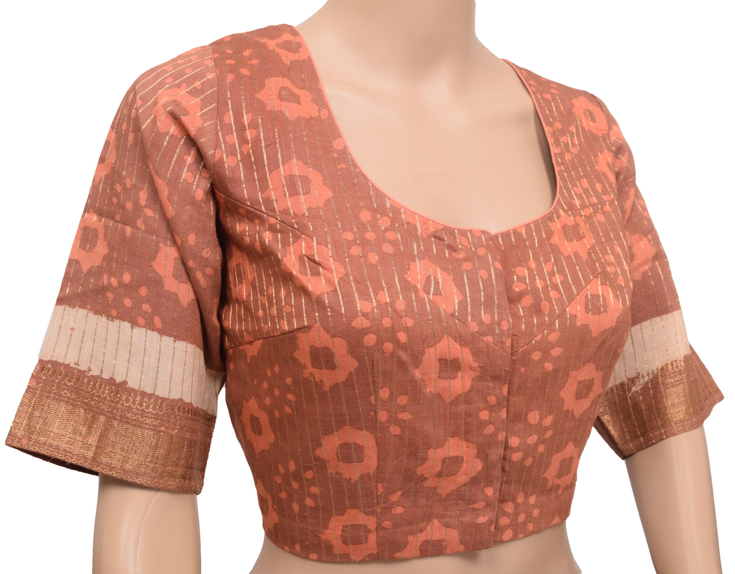 Sushila Vintage Readymade 38" Sari Blouse Brown Cotton Printed Designer Top