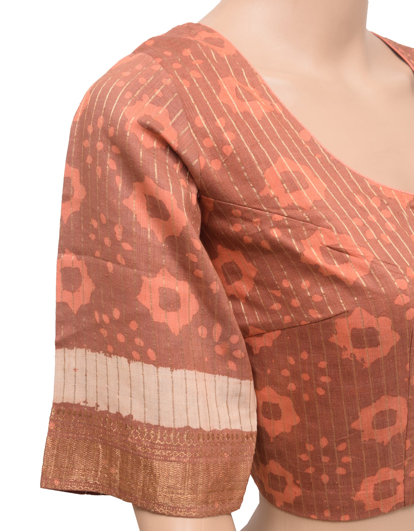 Sushila Vintage Readymade 38" Sari Blouse Brown Cotton Printed Designer Top