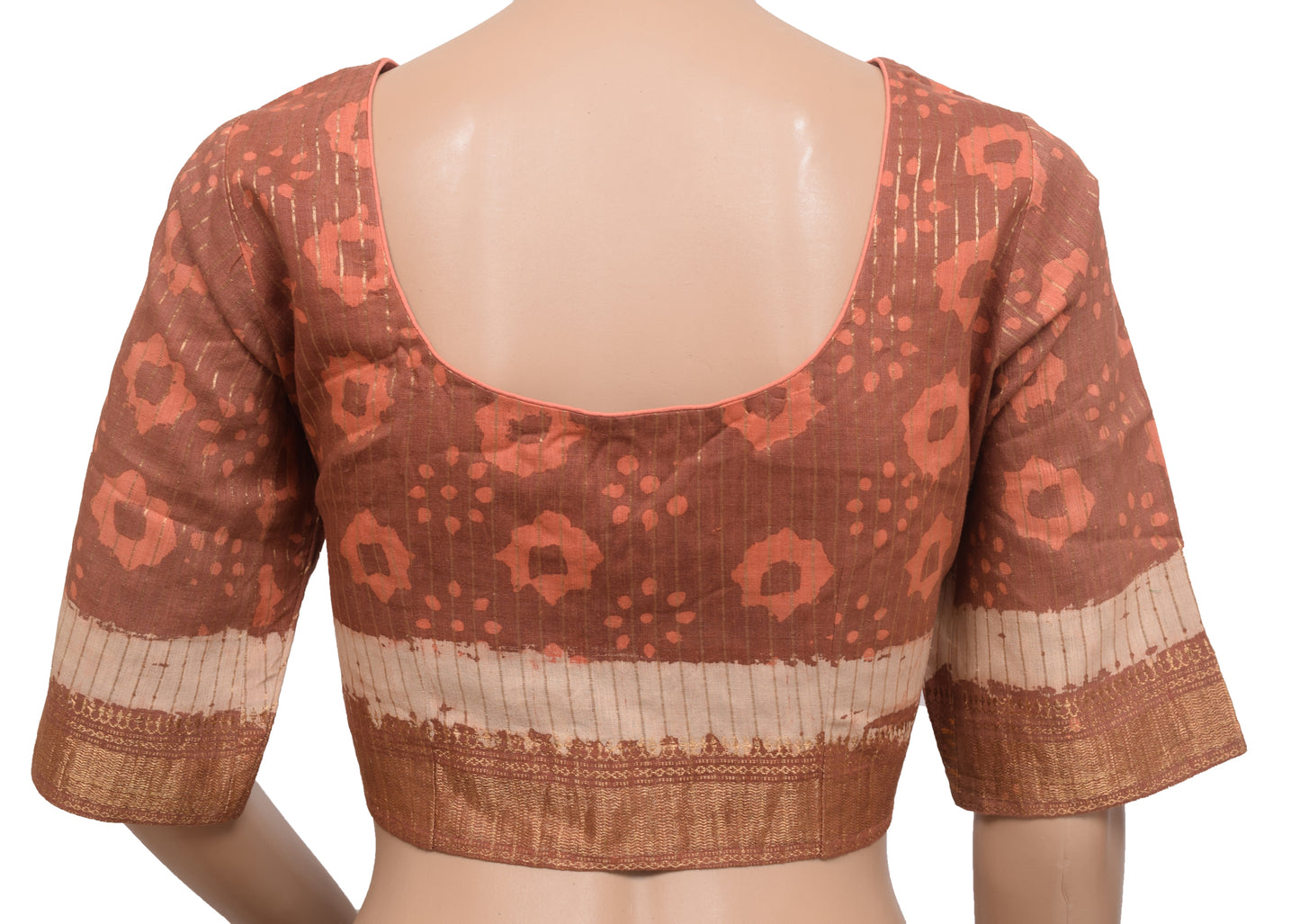 Sushila Vintage Readymade 38" Sari Blouse Brown Cotton Printed Designer Top