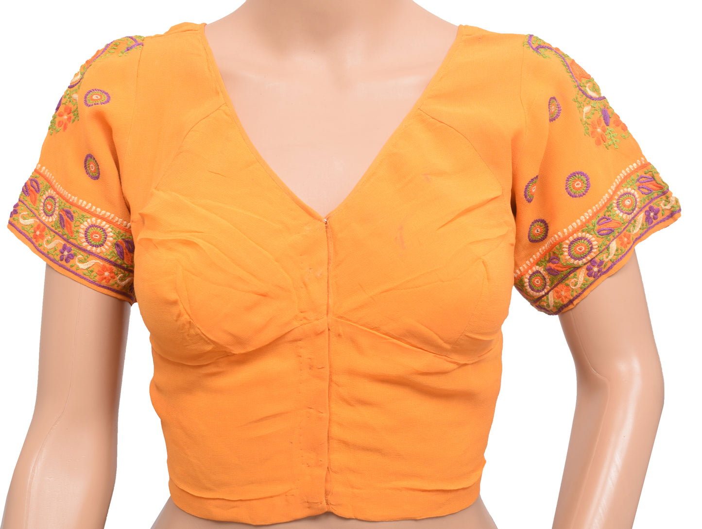 Sushila Vintage Yellow Stitched Sari Blouse Georgette Embroidered Floral Choli 36"