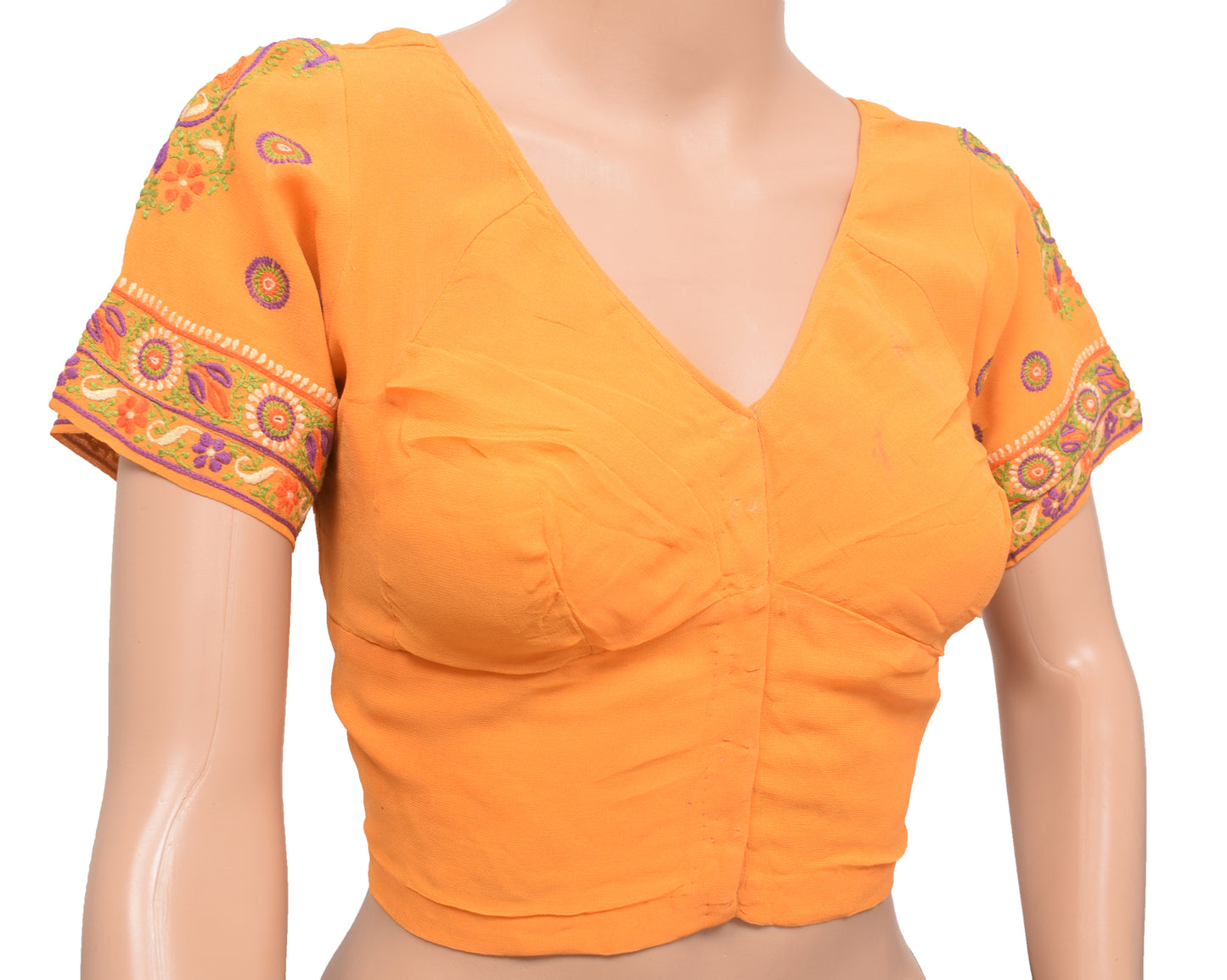 Sushila Vintage Yellow Stitched Sari Blouse Georgette Embroidered Floral Choli 36"
