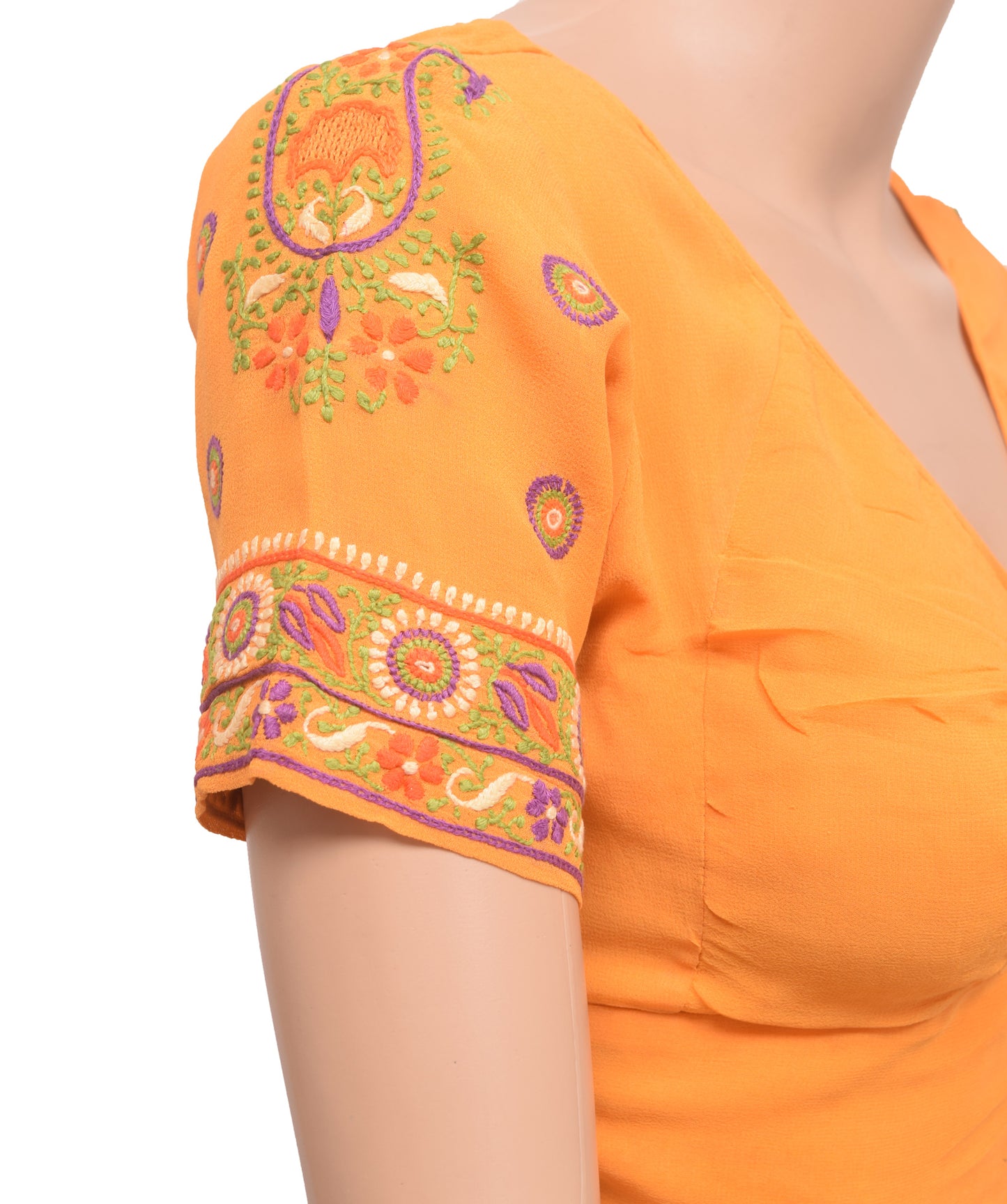 Sushila Vintage Yellow Stitched Sari Blouse Georgette Embroidered Floral Choli 36"