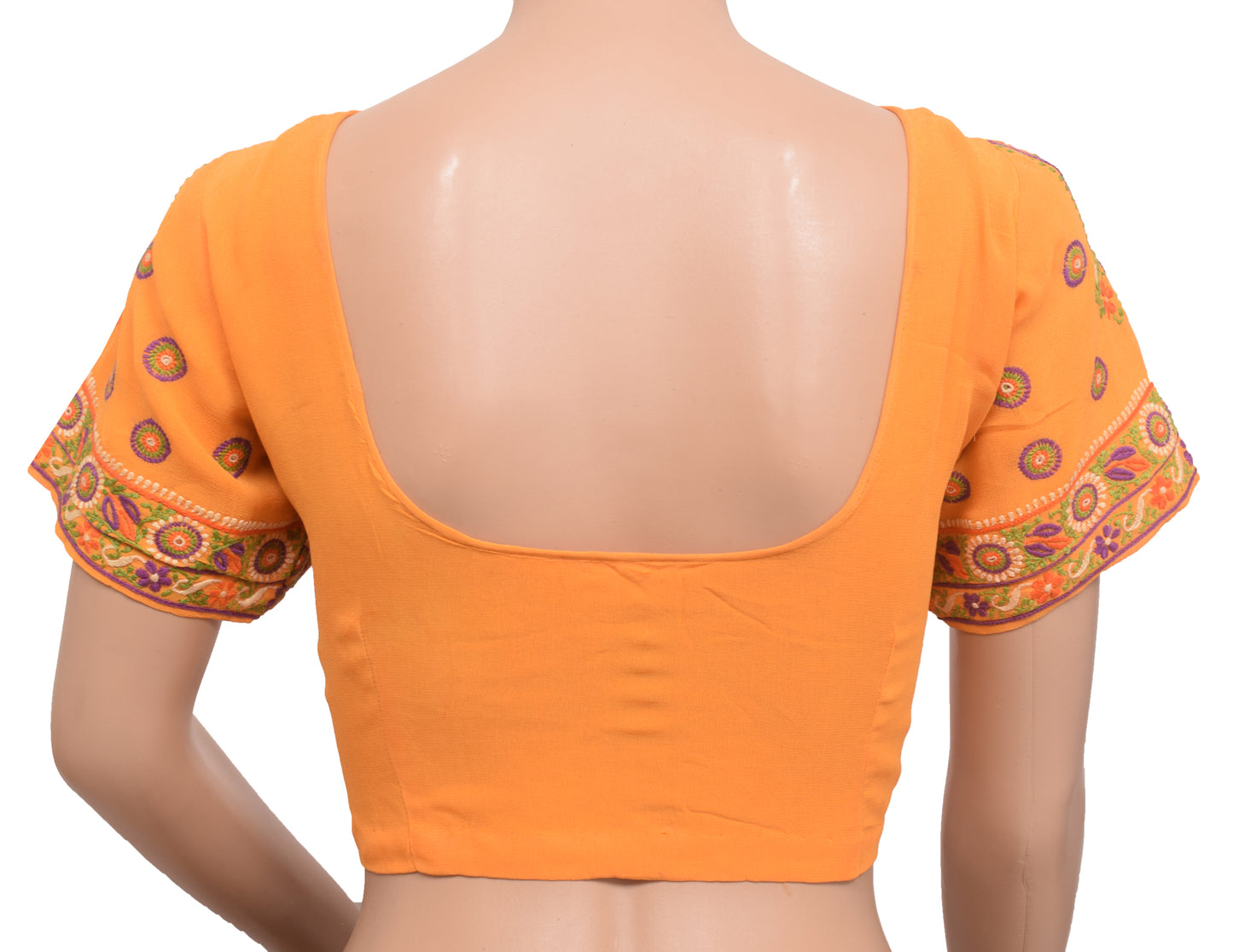 Sushila Vintage Yellow Stitched Sari Blouse Georgette Embroidered Floral Choli 36"
