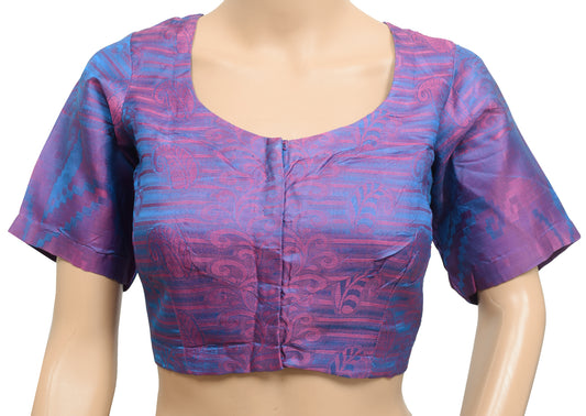 Sushila Vintage Blue Pink Dual Tone Stitched Sari Blouse Silk Woven Paisley 36"Top