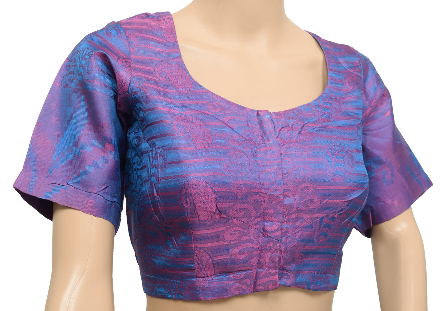 Sushila Vintage Blue Pink Dual Tone Stitched Sari Blouse Silk Woven Paisley 36"Top