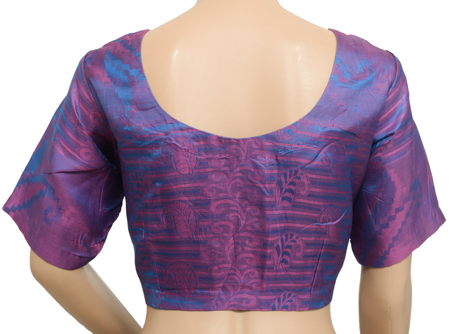 Sushila Vintage Blue Pink Dual Tone Stitched Sari Blouse Silk Woven Paisley 36"Top
