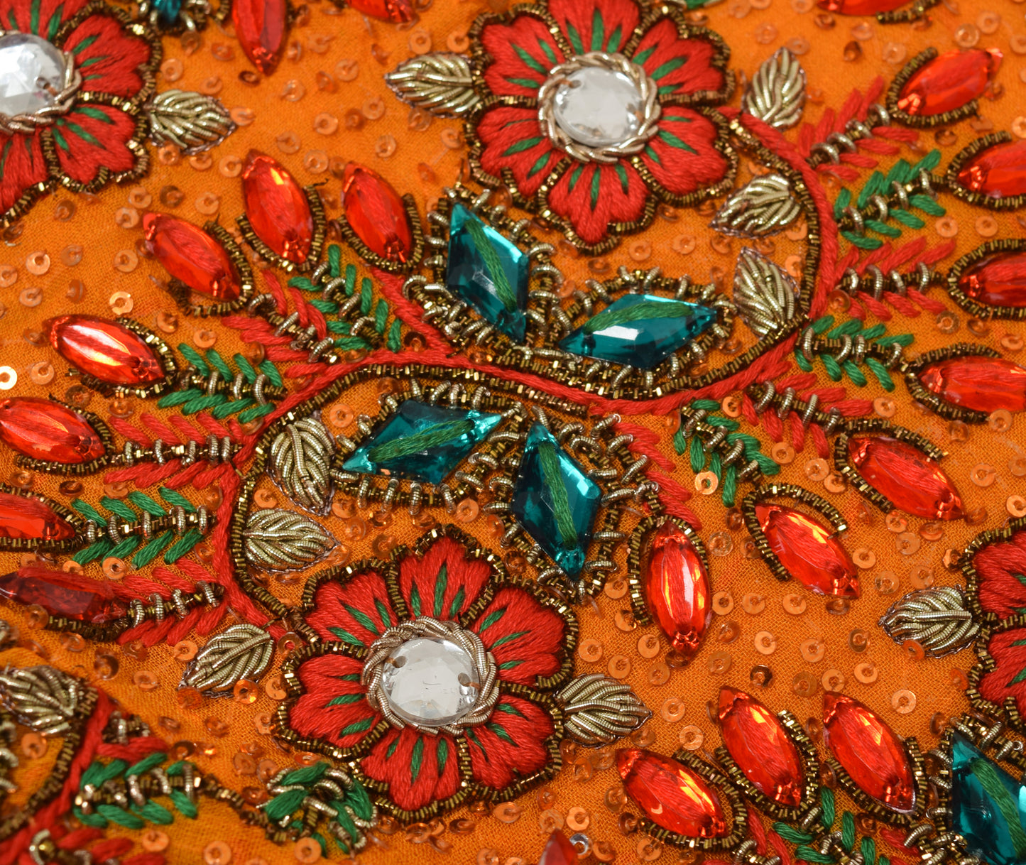 Sushila Vintage Orange Stitched Heavy Sari Blouse Silk Hand Beaded 36"Floral Top