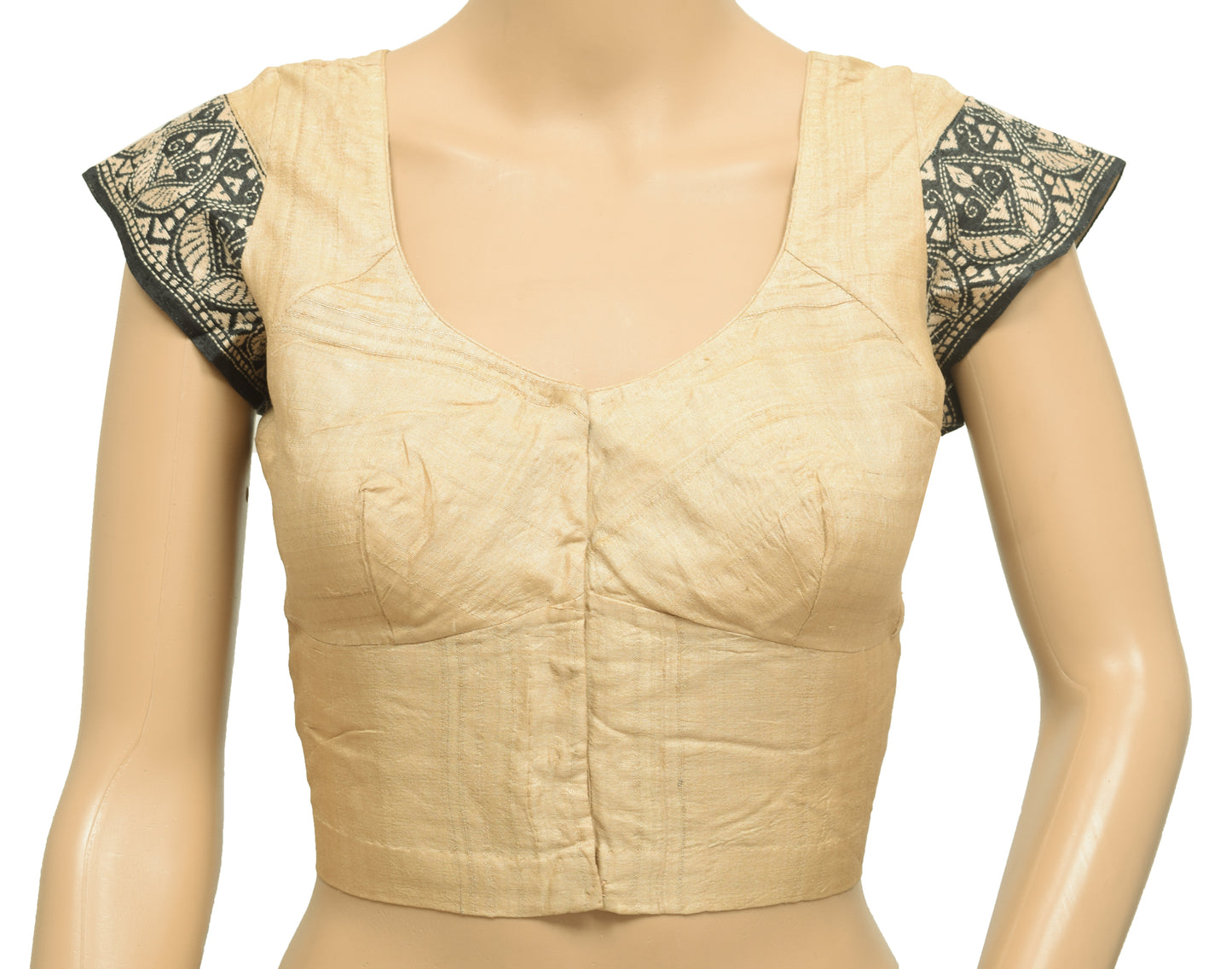 Sushila Vintage Cream Stitched Pure Silk Sari Blouse Hand Embroidered Floral 38"Top