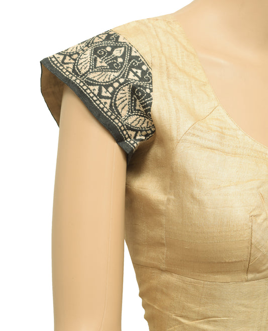 Sushila Vintage Cream Stitched Pure Silk Sari Blouse Hand Embroidered Floral 38"Top