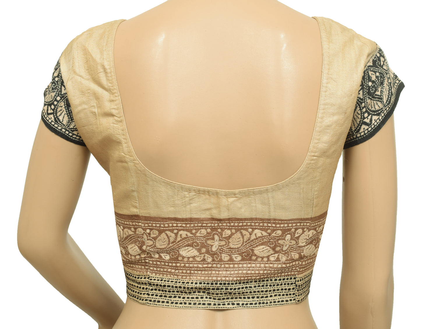 Sushila Vintage Cream Stitched Pure Silk Sari Blouse Hand Embroidered Floral 38"Top