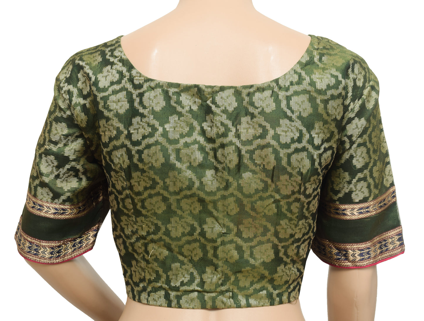 Sushila Vintage 40"Green Stitched Sari Blouse Silk Floral Woven Designer Choli
