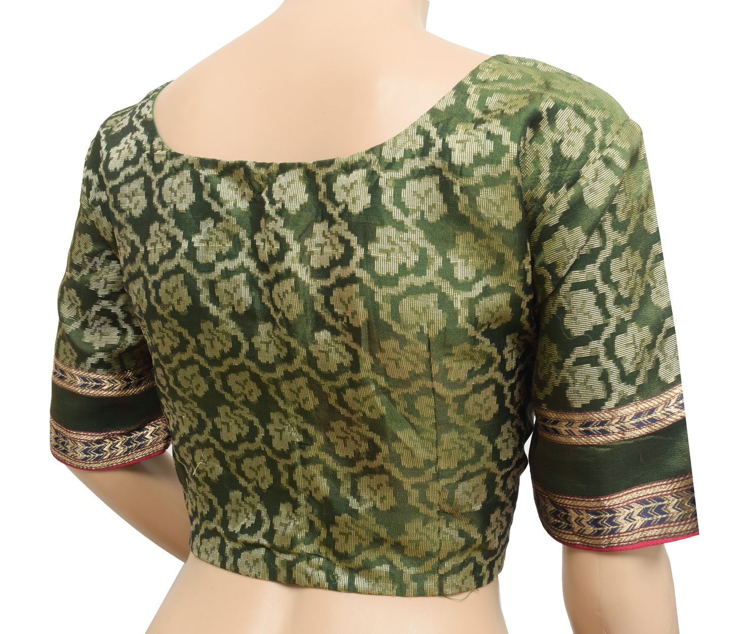 Sushila Vintage 40"Green Stitched Sari Blouse Silk Floral Woven Designer Choli