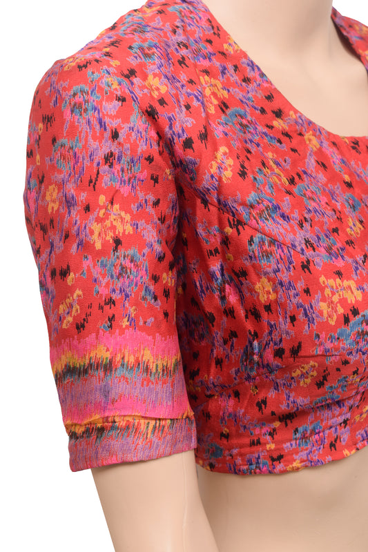 Sushila Vintage Red Readymade 40" Sari Blouse Pure Silk Printed Abstract Top