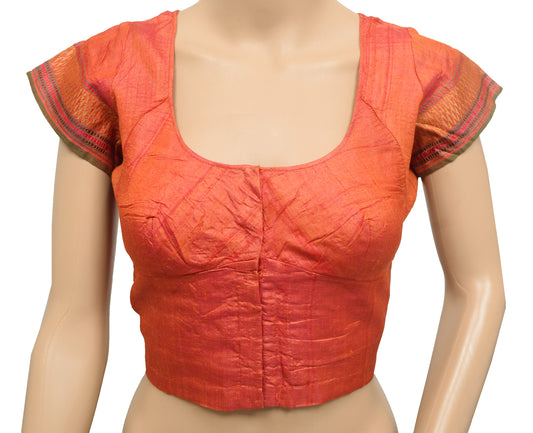 Sushila Vintage Dual Tone Stitched Sari Blouse Pure Silk Woven Designer Choli 38"
