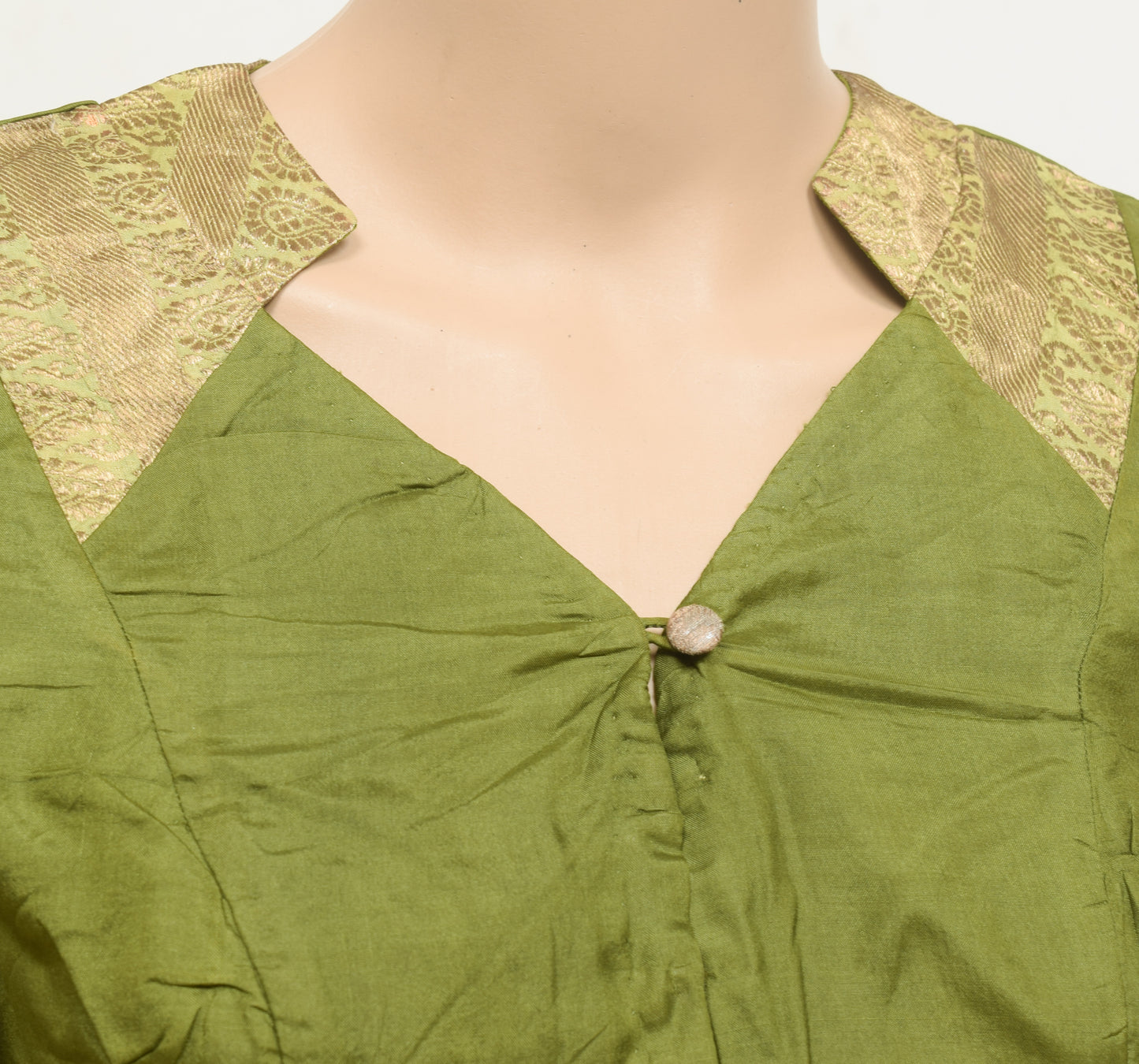 Sushila Vintage Green Silk Stitched Sari Blouse Bandhani & Woven Designer Top 32"
