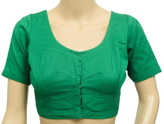 Sushila Vintage Pure Cotton Stitched Sari Blouse Green Woven Designer Choli 34"