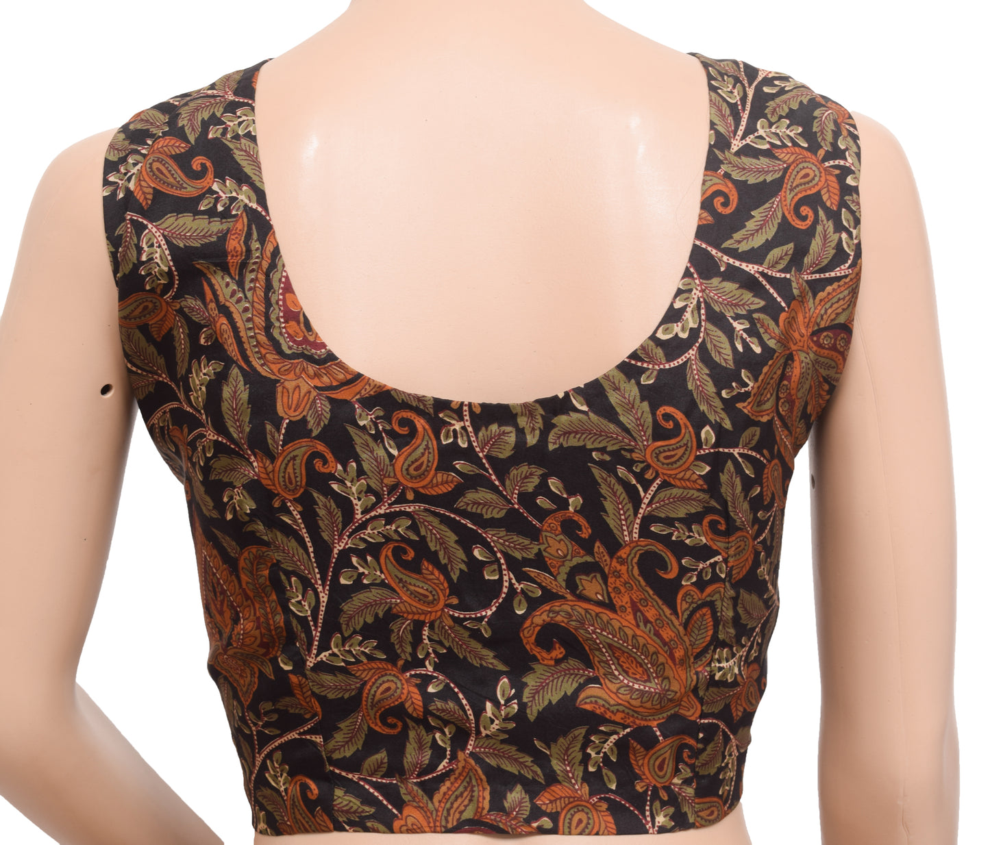 Sushila Vintage Stitched Sari Blouse Black Sleeveless Printed Designer Silk Top 42"