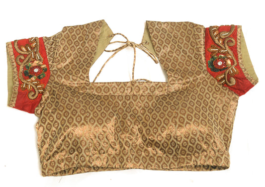 Sushila Vintage Brown Brocade Stitched Sari Blouse Art Silk Padded Designer 32" Top