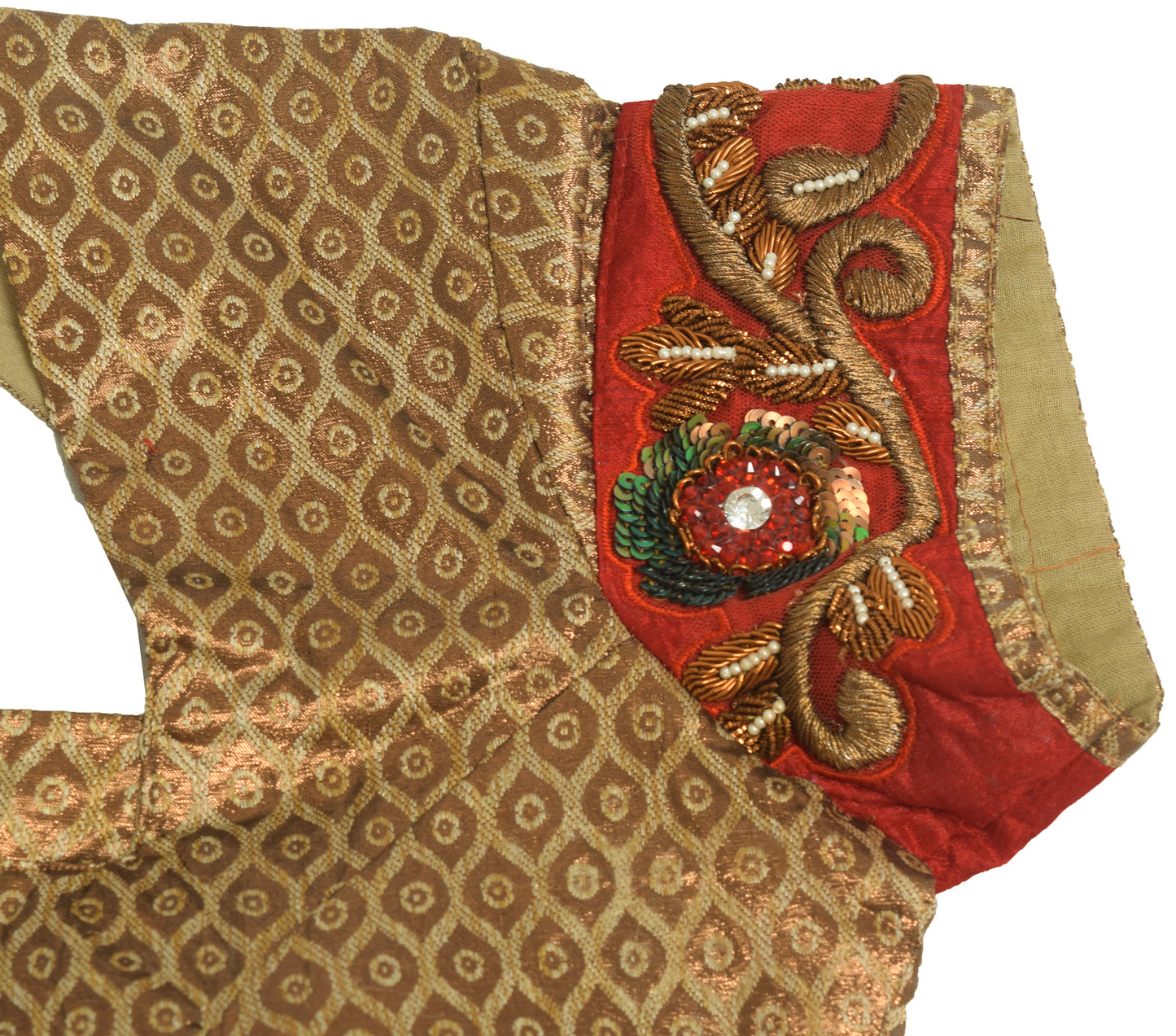 Sushila Vintage Brown Brocade Stitched Sari Blouse Art Silk Padded Designer 32" Top