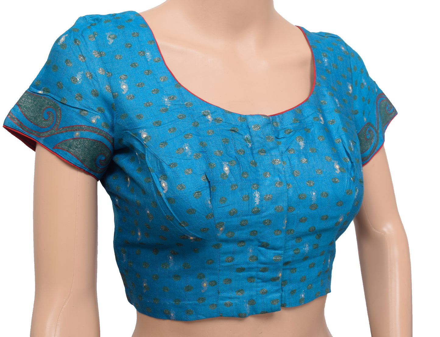 Sushila Vintage Teal Blue Stitched Sari Blouse Pure Silk Woven Designer Choli 34"