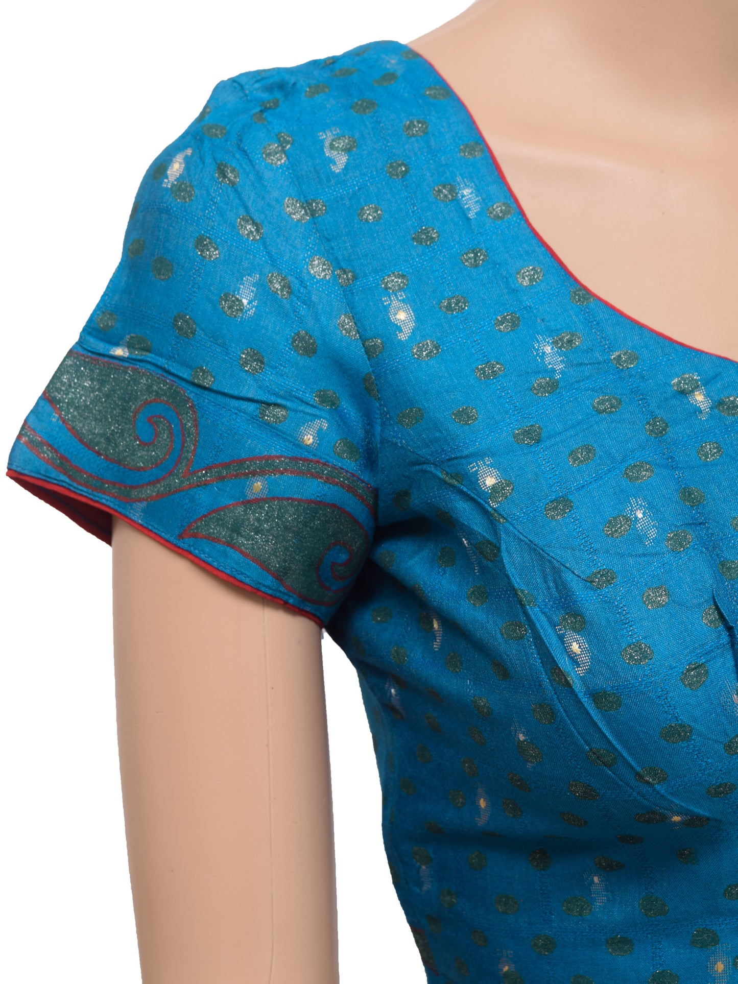 Sushila Vintage Teal Blue Stitched Sari Blouse Pure Silk Woven Designer Choli 34"