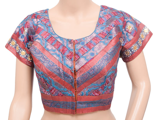 Sushila Vintage Stitched Banarasi Sari Blouse Satin Silk Patch Work Designer Top 38"