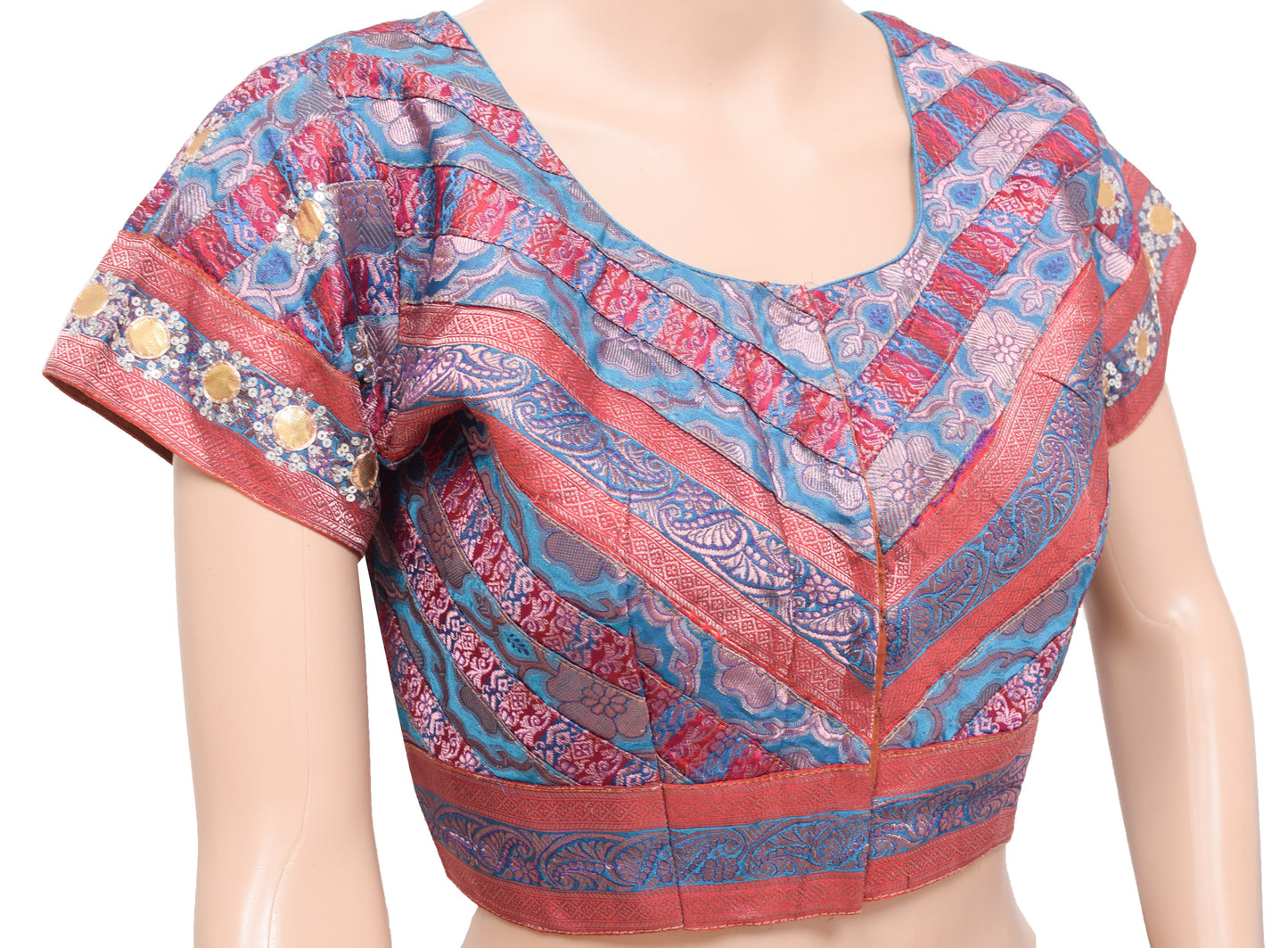 Sushila Vintage Stitched Banarasi Sari Blouse Satin Silk Patch Work Designer Top 38"