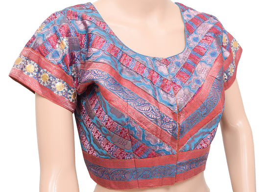 Sushila Vintage Stitched Banarasi Sari Blouse Satin Silk Patch Work Designer Top 38"