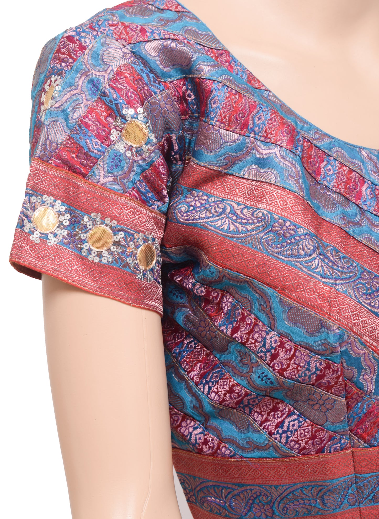 Sushila Vintage Stitched Banarasi Sari Blouse Satin Silk Patch Work Designer Top 38"