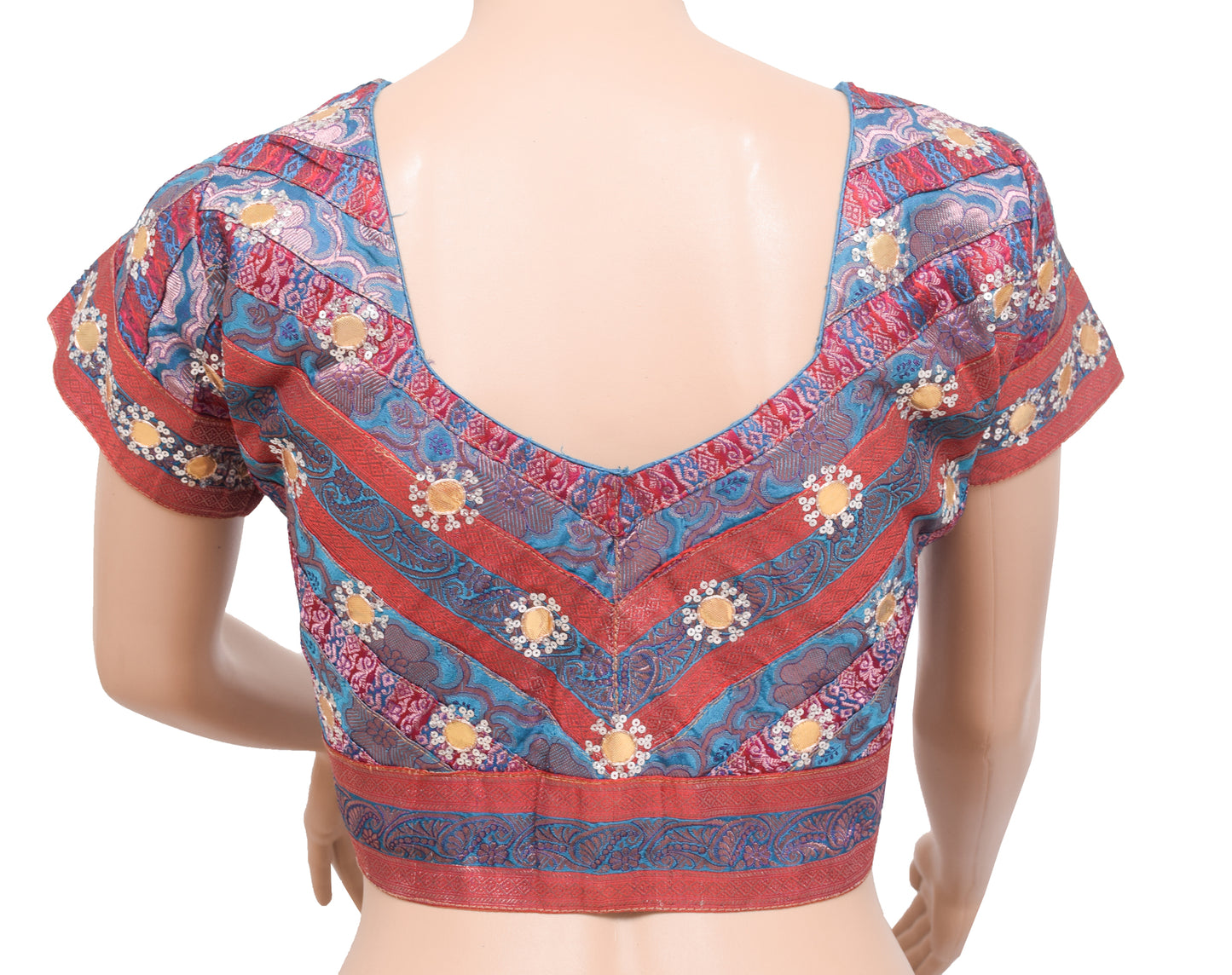 Sushila Vintage Stitched Banarasi Sari Blouse Satin Silk Patch Work Designer Top 38"