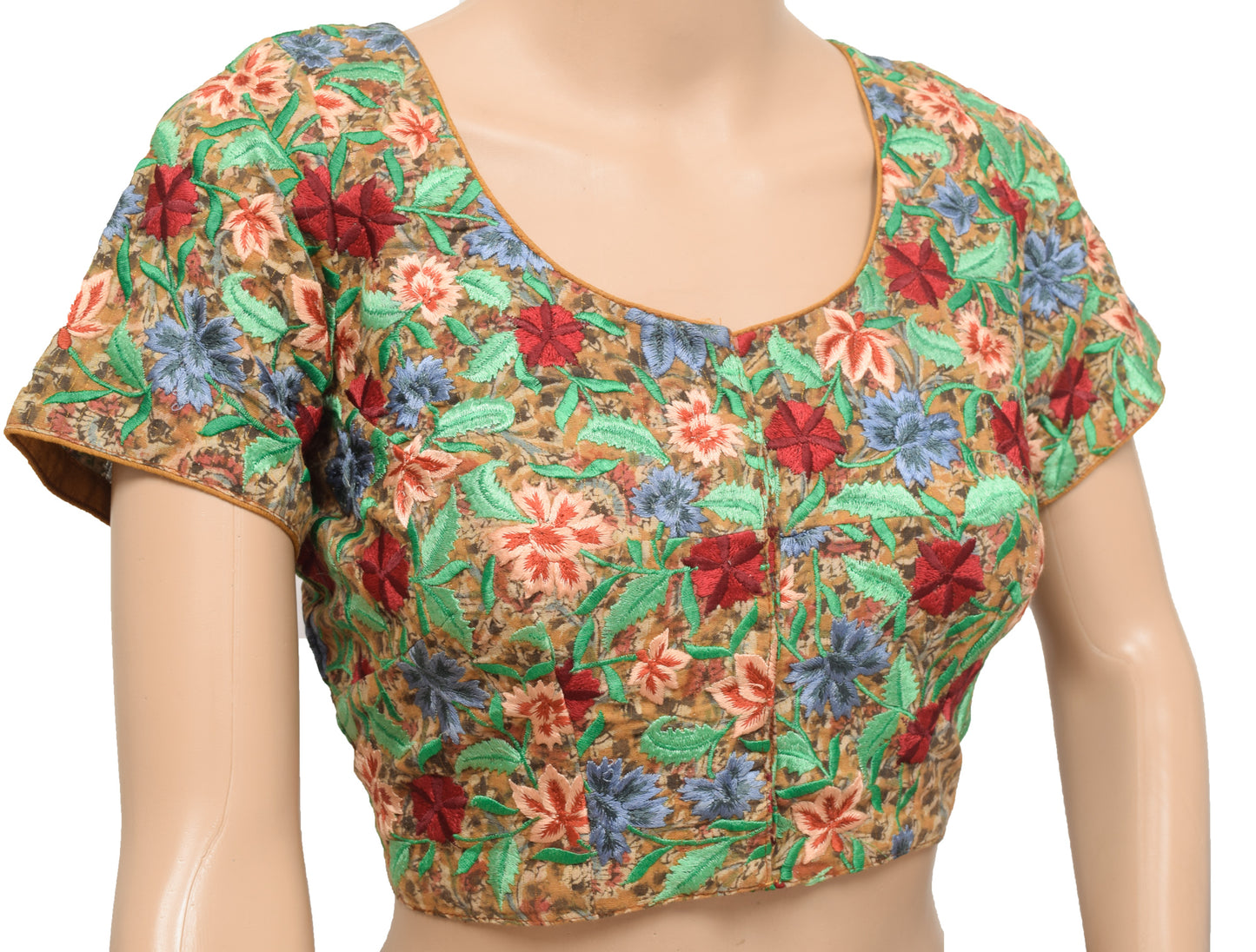 Sushila Vintage Mustard Stitched Sari Blouse Hand Block Printed Designer Top 36"
