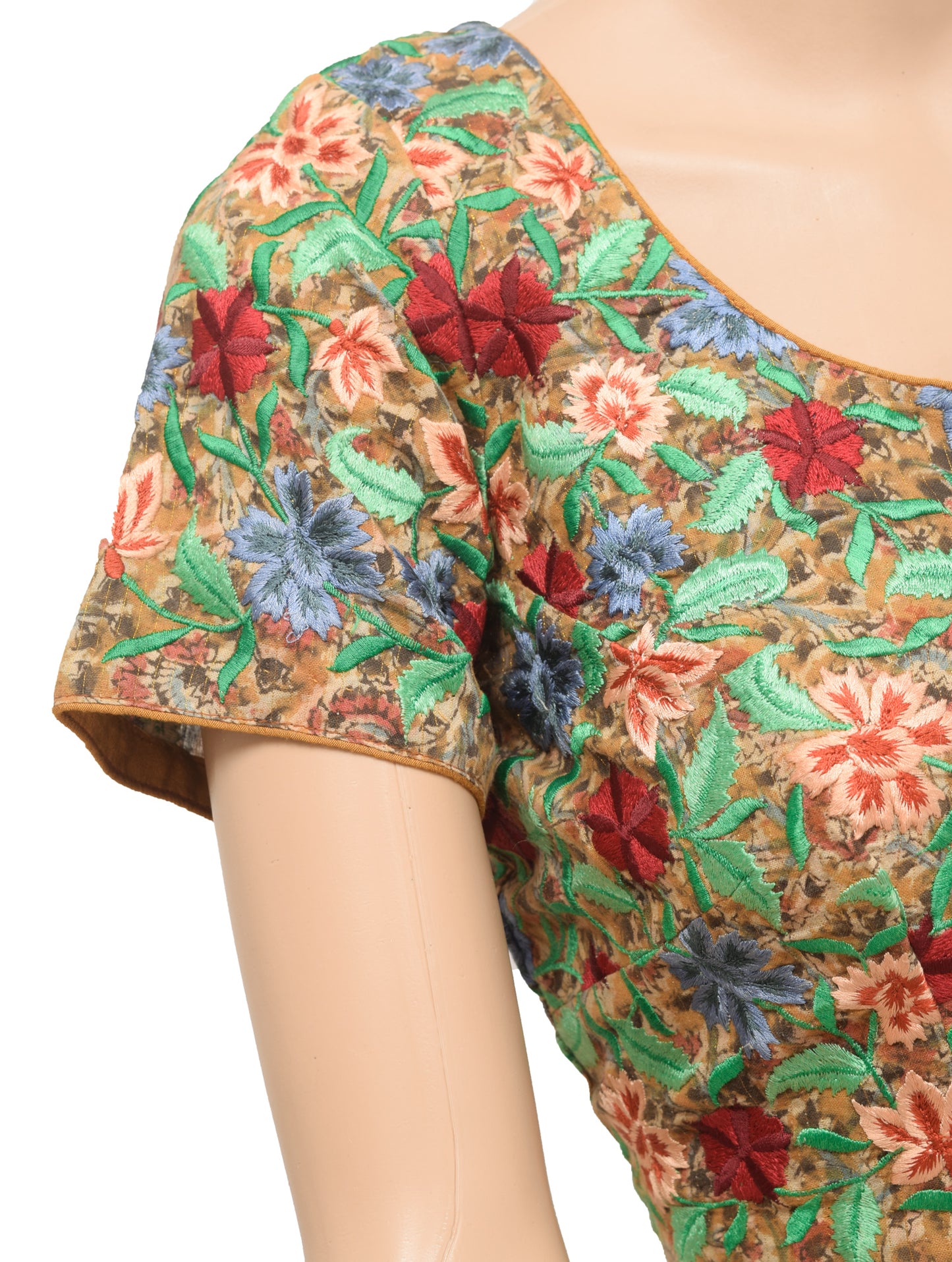 Sushila Vintage Mustard Stitched Sari Blouse Hand Block Printed Designer Top 36"