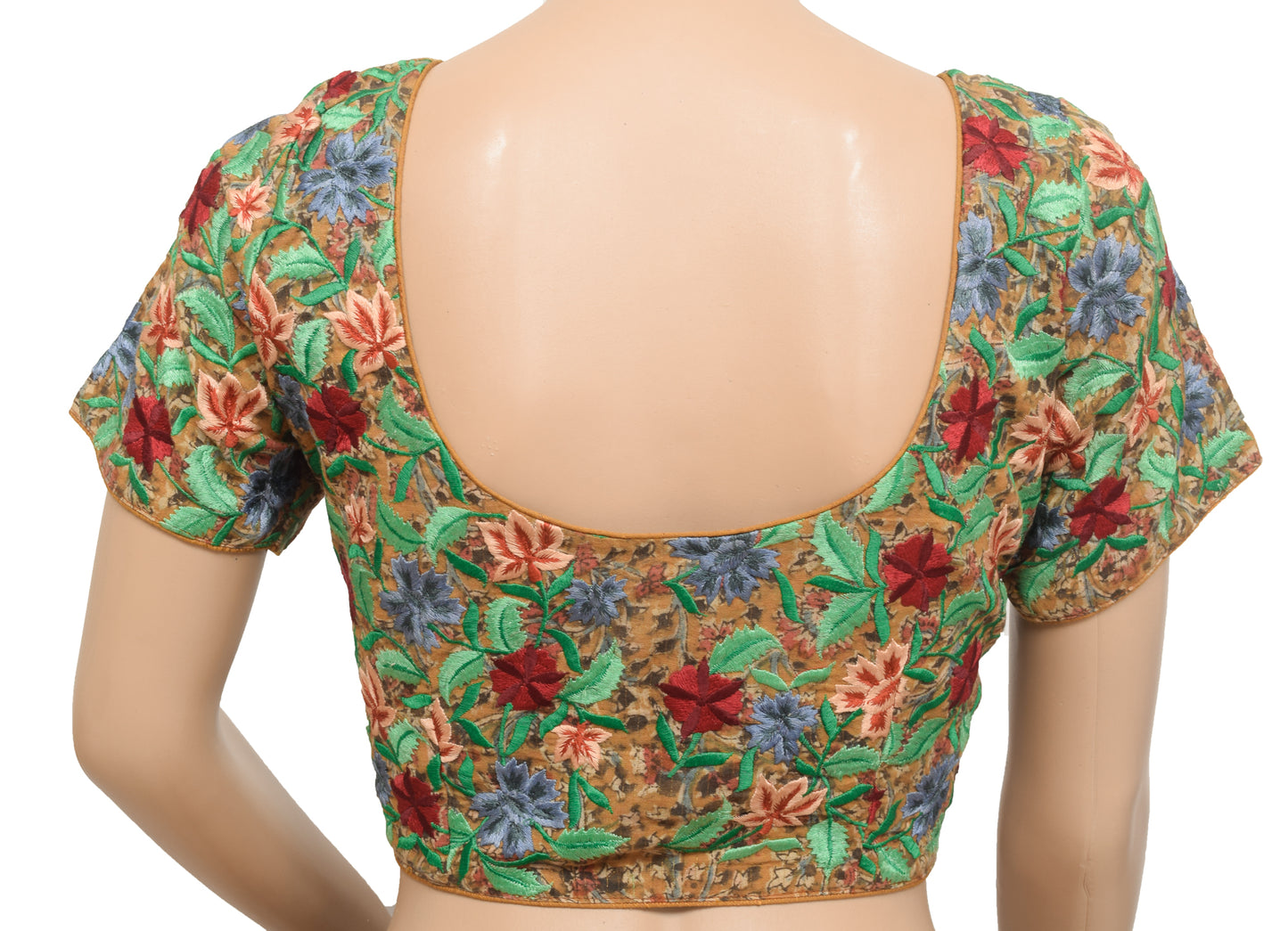 Sushila Vintage Mustard Stitched Sari Blouse Hand Block Printed Designer Top 36"
