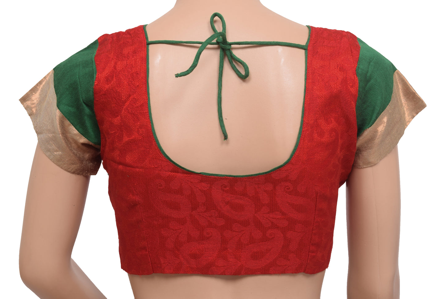 Sushila Vintage Red Silk Stitched Sari Blouse Paisley Woven Designer Choli Top 34"