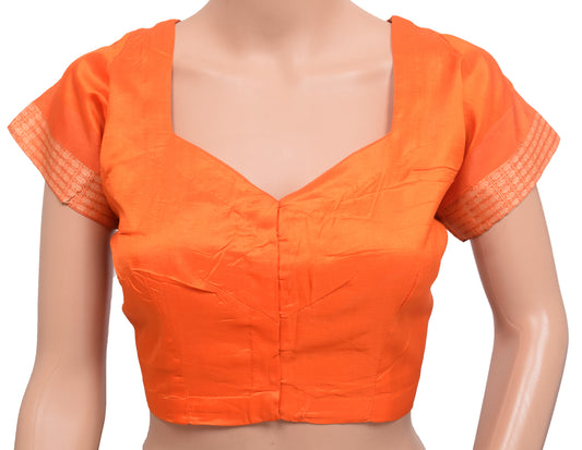 Sushila Vintage Orange Stitched Sari Blouse 42" Pure Silk Woven Designer Choli
