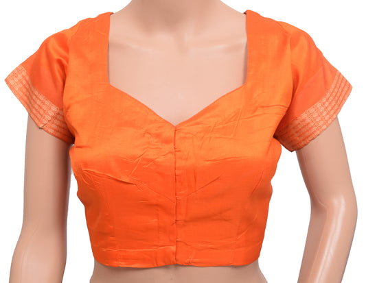 Sushila Vintage Orange Stitched Sari Blouse 100% Pure Silk Woven Designer Choli