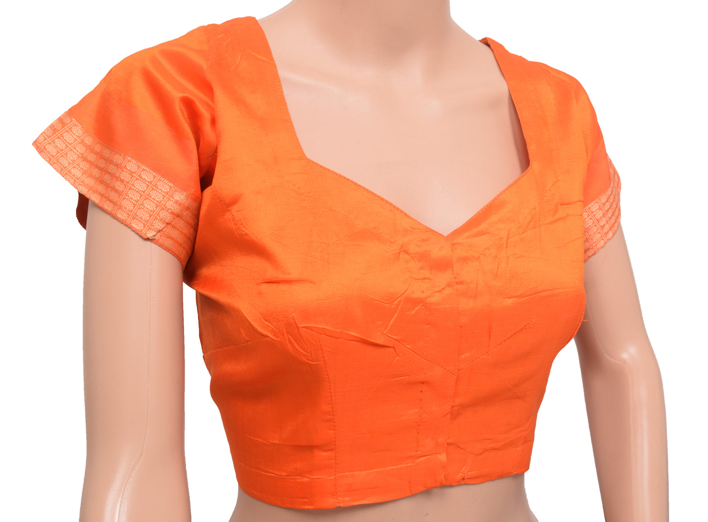 Sushila Vintage Orange Stitched Sari Blouse 42" Pure Silk Woven Designer Choli