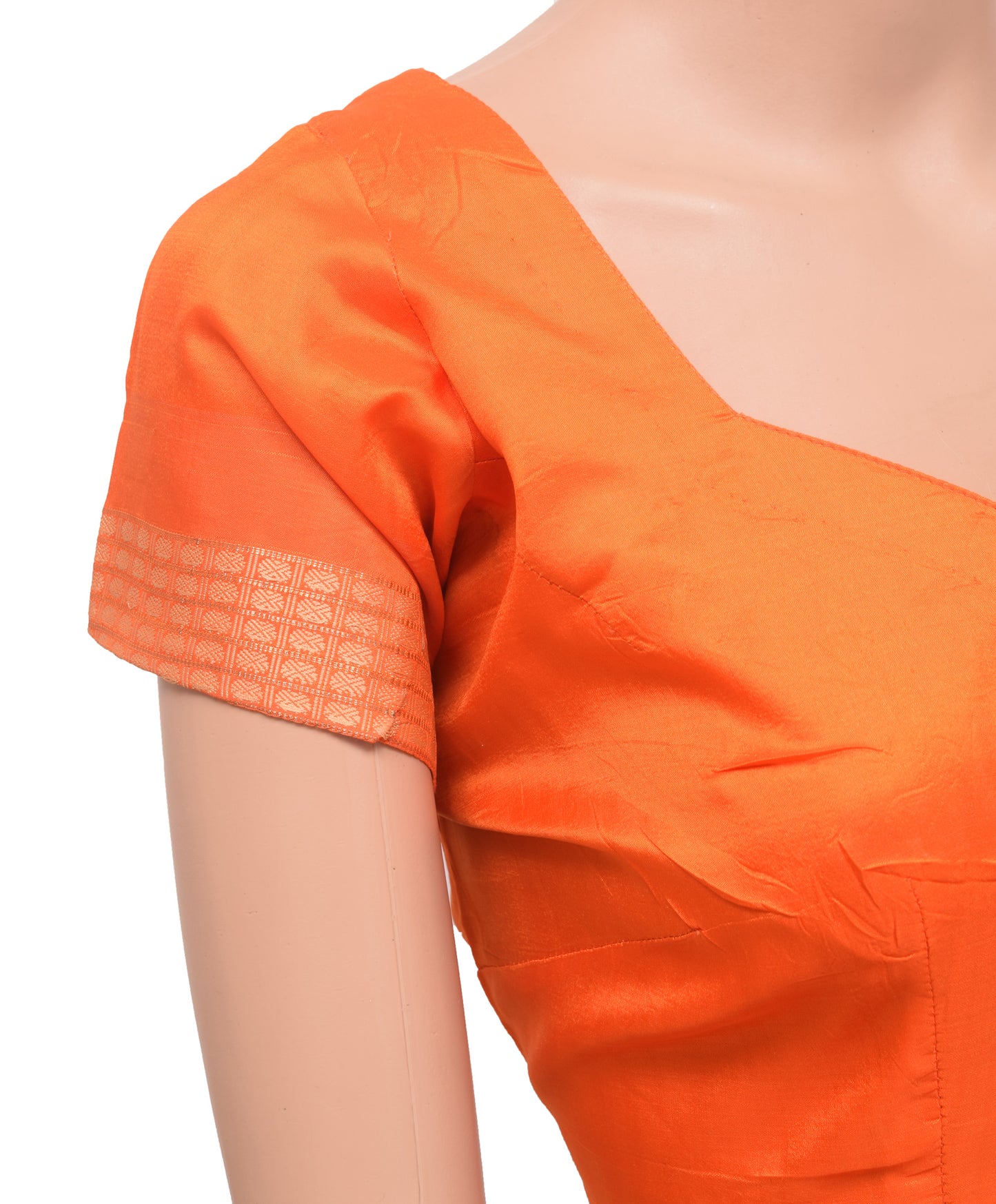 Sushila Vintage Orange Stitched Sari Blouse 42" Pure Silk Woven Designer Choli