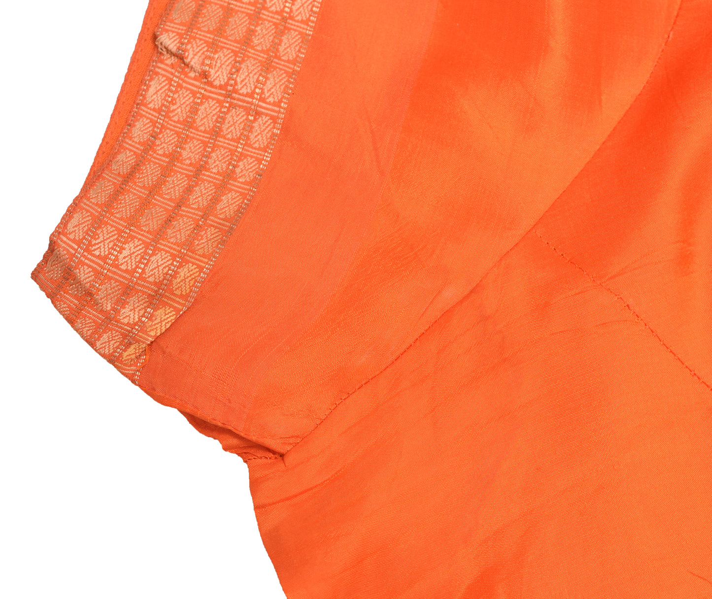 Sushila Vintage Orange Stitched Sari Blouse 42" Pure Silk Woven Designer Choli
